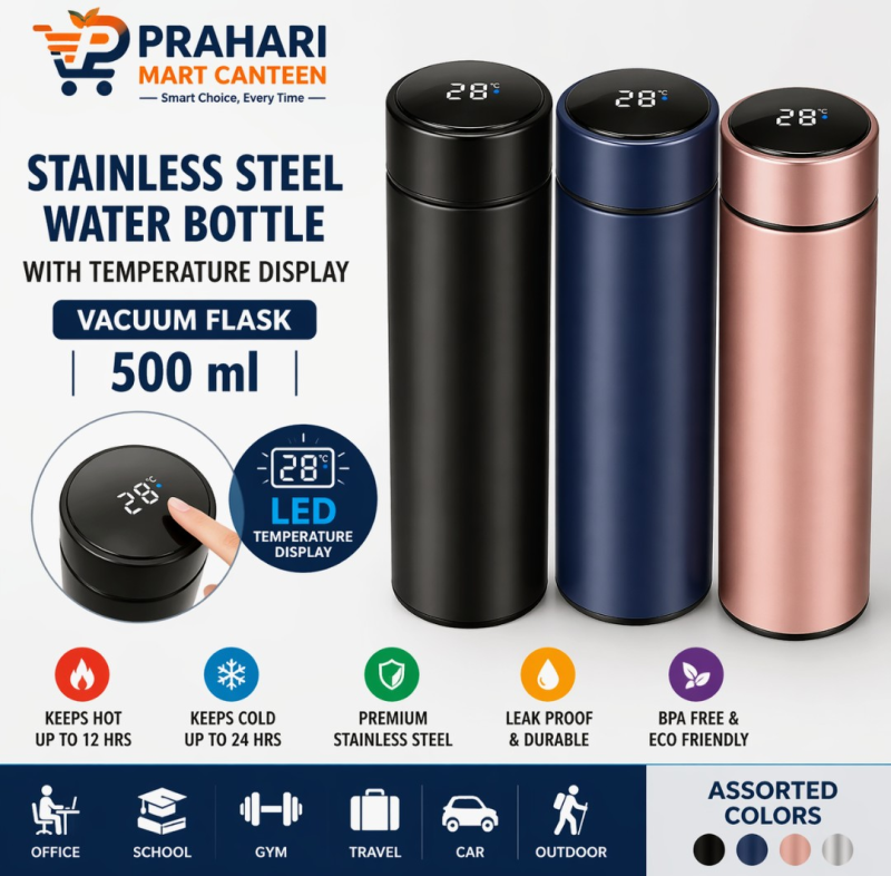 https://pmartcanteen.com/Prahari Mart Stainless Steel Water Bottle with LED Temperature Display 500ml